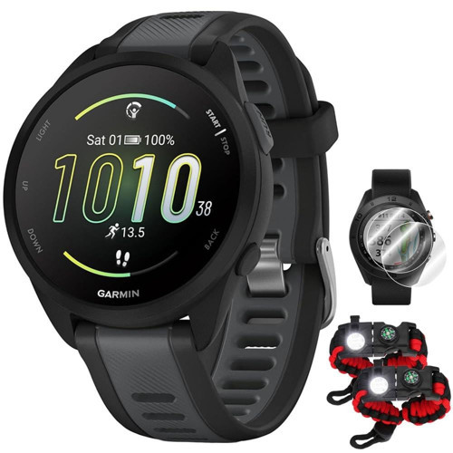 010-02863-30 Forerunner 165 Music Akıllı Spor Saat, Siyah + Barut Grisi | Resmi ABD Ortak Modeli | Deco Essentials 2X Taktiksel Paket içeren paket ...