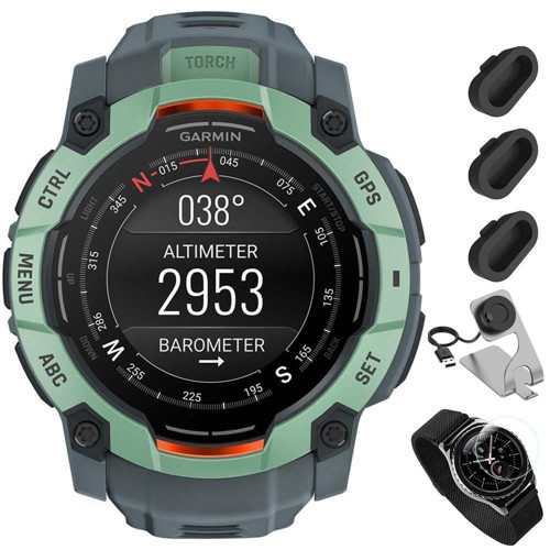 Instinct 3 50 mm Dış Mekan GPS Akıllı Saat, AMOLED Neo Tropic ve Twilight Band Paketi, Venu 3 için Deco Essentials Şarj İstasyonu + Silikon Toz...