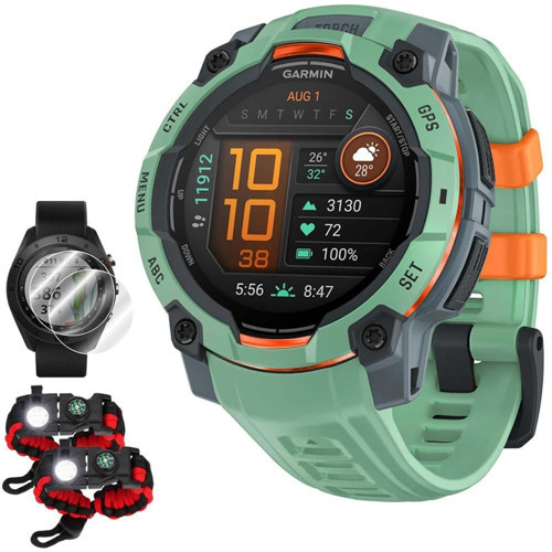 Instinct 3-45 mm Dış Mekan GPS Akıllı Saat, AMOLED, Neo Tropic ve Neo Tropic Bant 010-02936-01 Deco Essentials 2X Ekran Koruyucu ve 2X...