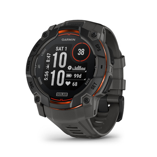 Instinct® 3 50 mm, Solar Şarjlı Ekran, Dayanıklı Dış Mekan GPS Akıllı Saat, Metalle Güçlendirilmiş Çerçeve, Dahili El Feneri, Kömür