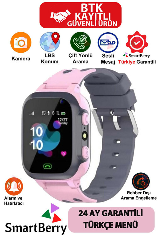 Micro sim Çocuk Konum Takipli Sim Kart Girişli Lbs Ve Sos Özellikli Akıllı Saat - Pembe 2 Yıl Yok Y