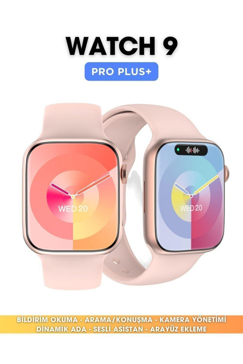 Watch 9 Pro Plus 2GB Hafızalı Android ve İphone Uyumlu Pembe (Rose-Gold) Akıllı Saat