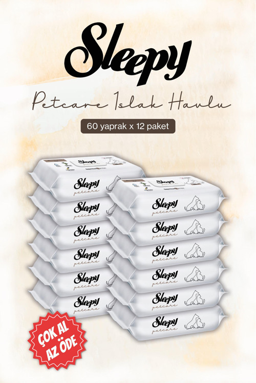 Sleepy Petcare Evcil Hayvan Islak Havlusu 60'lı x 12 paket