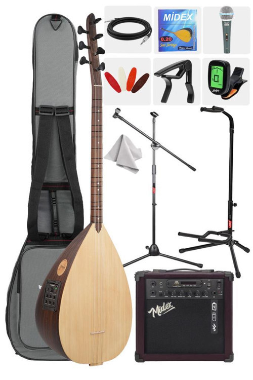 B-241K-AMP Amfili Kısa Sap Ceviz Ağacı Yüksek Kaliteli Saz Bağlama Seti