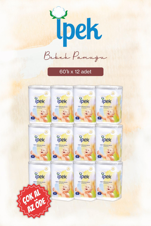 İpek Bebek Temizleme Pamuğu 60'lı x 12 paket