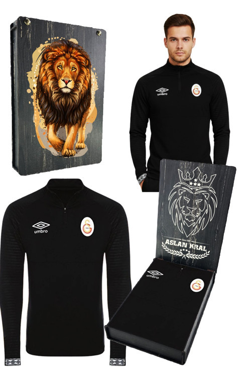 Lisanslı Yarım Fermuar Siyah Sweat Uv Hediyelik Ahşap Kutu