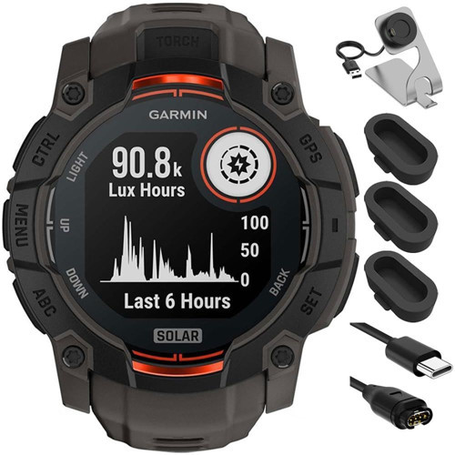 010-02935-00 Instinct 3-50 mm Dış Mekan GPS Smartwatch Solar Black, Kömür Bantlı Paket, Şarj Ünitesi, Saat için Silikon Toz Kapağı 3 ...