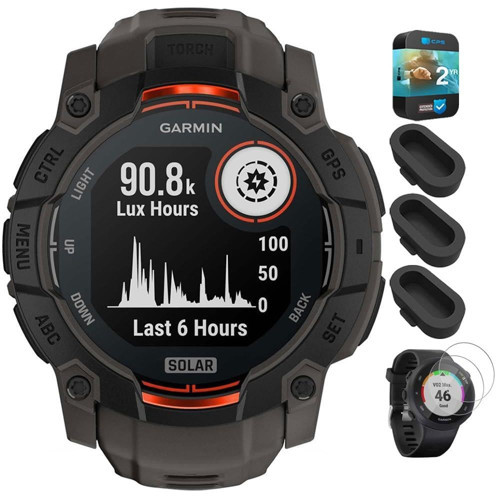010-02935-00 Instinct 3-50 mm Dış Mekan GPS Smartwatch Solar Black, Kömür Bantlı Paket, Silikon Toz Kapaklı 3'lü Paket, Ekran Koruyucu 2 ...