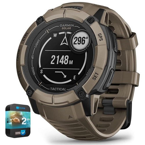 010-02805-12 Instinct 2X Solar Dayanıklı GPS Smartwatch Taktik Sürümü Coyote Tan Paketi, 2 YR CPS Gelişmiş Koruma Paketi ile