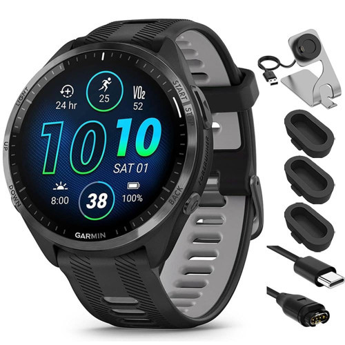 010-02809-00 Forerunner 965 Koşu Smartwatch Siyah ve Pudra Gri Paket, Deco Essentials Şarj Ünitesi, Silikon Toz Kapağı 3'lü Paket ve ...