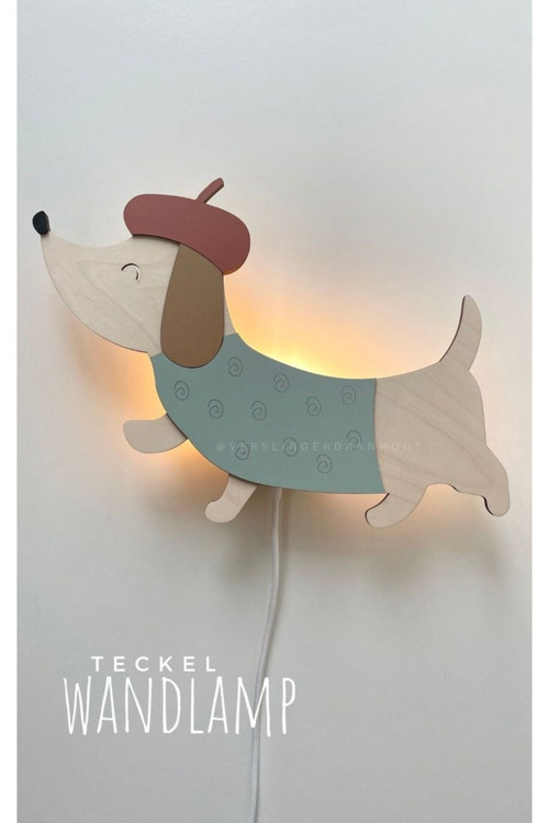 Sevimli Köpek Çocuk Odası İçin Ahşap Dekoratif Elektrikli Aydınlatma 40 Cm