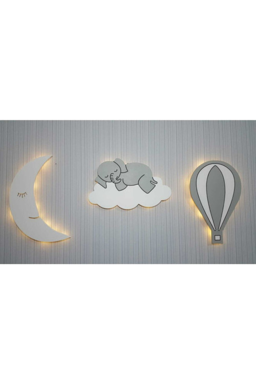 Çocuk Odası Dekoratif Ahşap Set Gece Lambası Ledli Aydınlatma