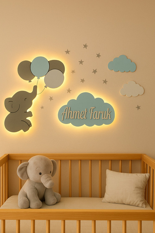 Çocuk Odası Dekoratif Ahşap Bulut Gece Lambası Ledli Aydınlatma