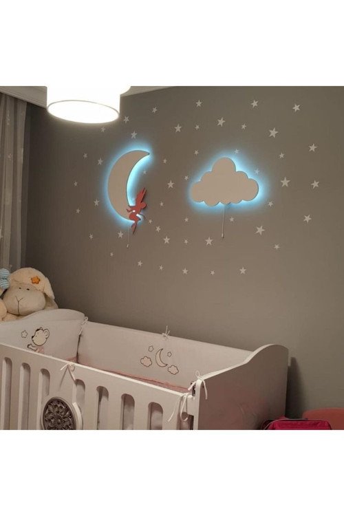 Tinkerbell Ay Ve Bulut Ahşap Bebek Odası Çocuk Odası Aydınlatma