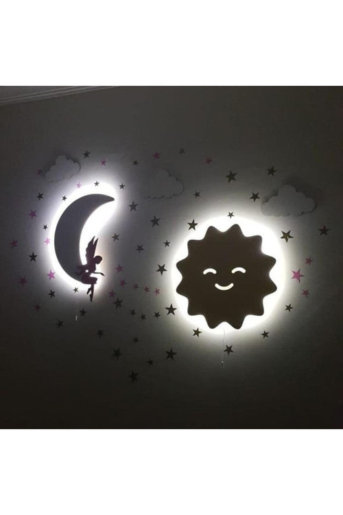 Güneş Ay Tinkerbell Bebek Odası Çocuk Odası Ledli Gece Lambası