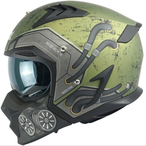 Motosiklet Kask Hunter SV Toxis C6 Matt Green Sport Moduler Motorcu Kaskı Off-Road