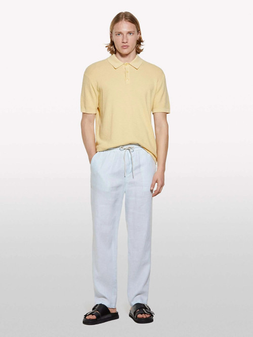 %100 Keten Beli Büzgülü İpli Slim Fit Pantolon Erkek Açık Gri Pantolon - 325P4AGHSF043