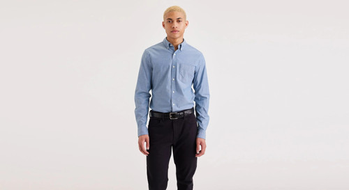 T3 OXFORD SLIM OAK TREE OXFORD DELFT PAT Erkek Mavi Gömlek - A8816