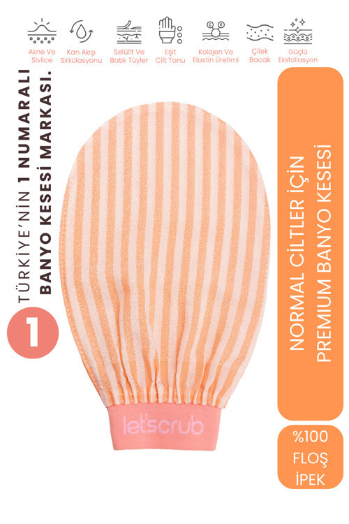 Premium Ekru Turuncu Zebra Banyo Duş Kesesi Peeling Eldiveni %100 Floş Ipek Normal Ciltler Için