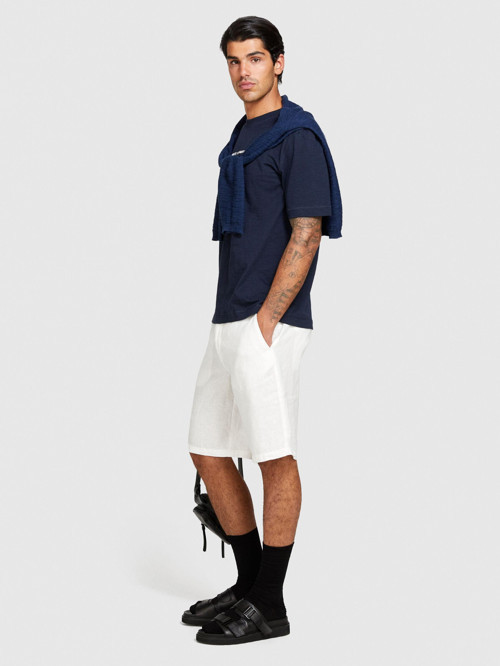 %100 Keten Slim Fit Bermuda Şort Erkek Kırık Beyaz Şort - 324P4AGHS9010