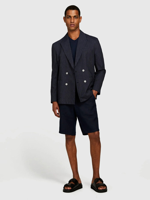 %100 Keten Slim Fit Bermuda Şort Erkek Lacivert Şort - 325P4AGHS9010