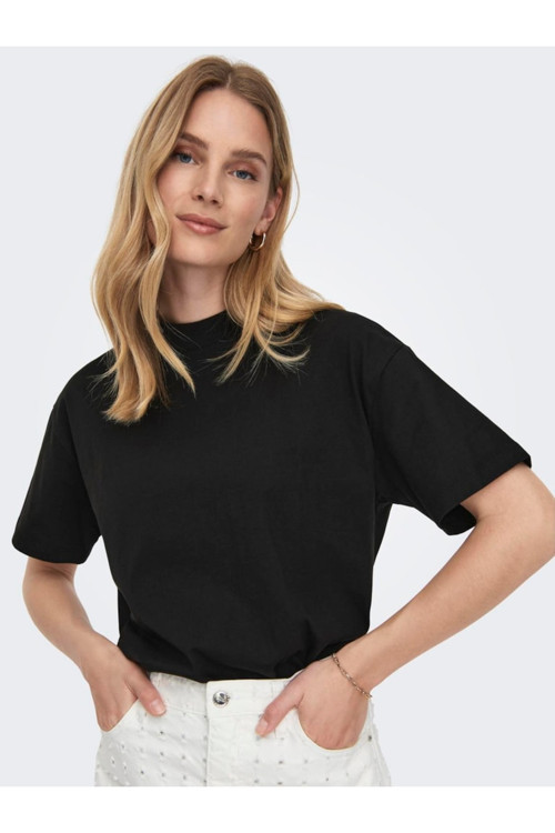 ONLLAURA S/S MOCK NECK TOP JRS Kadın Siyah T-Shirt - 15299418