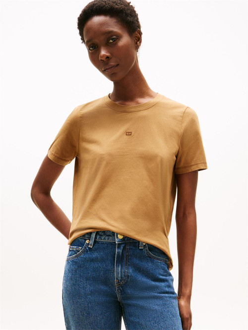 TONAL FLAG REG C-NK SS TEE Kadın Kahverengi T-Shirt - WW0WW45626