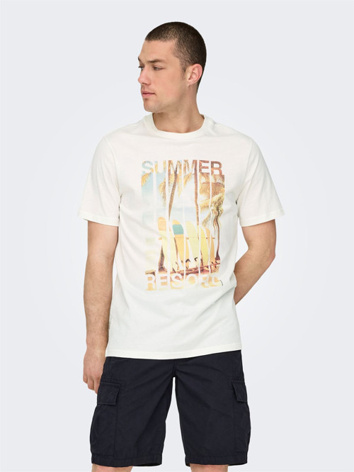 ONSMAGDY LIFE REG PHOTOPRINT SS TEE Erkek Beyaz T-Shirt - 22029454