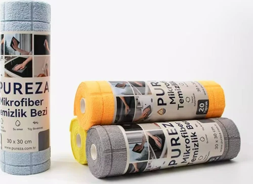 Mavi Rulo Mikrofiber Temizlik Bezi 30X30 cm 20'li- Mutfak, Banyo, Cam ve Araba İçin