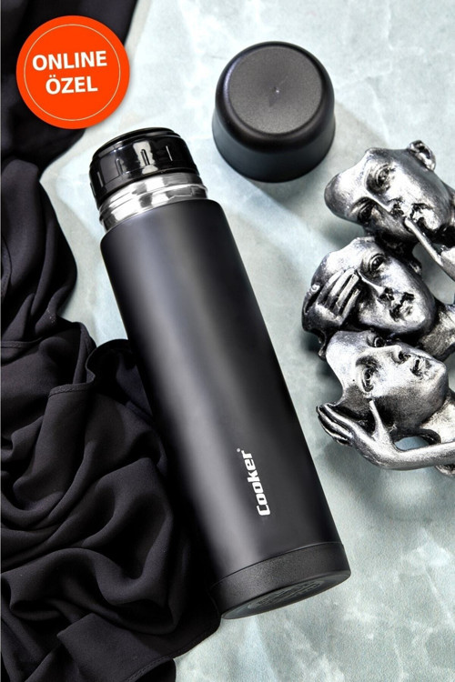 Çift Kat Paslanmaz Çelik 750 ml Termos Siyah( Çay Kahve Piknik Kamp Outdoor Ofis Otel Kafe Okul )