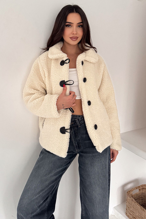 Kadın Düğmeli Peluş Mont – Winter Nest