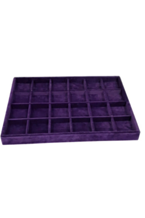 Süet Kumaş Mor Renk 24/34 Cm 24 Bölmeli Takı Sergileme Tablası