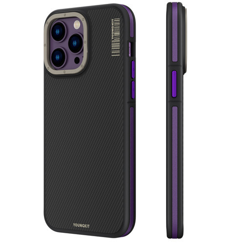 İphone 13 Pro Max Uyumlu Kılıf M-Safe Şarj Özellikli 600D Kevlar Kapak Derin Mor