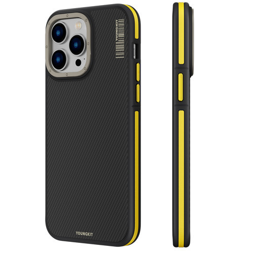 İphone 13 Pro Max Uyumlu Kılıf M-Safe Şarj Özellikli 600D Kevlar Kapak Sarı