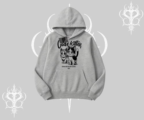 Cute Kitten Yazılı Sevimli Kedi Baskılı Kapşonlu Sweatshirt