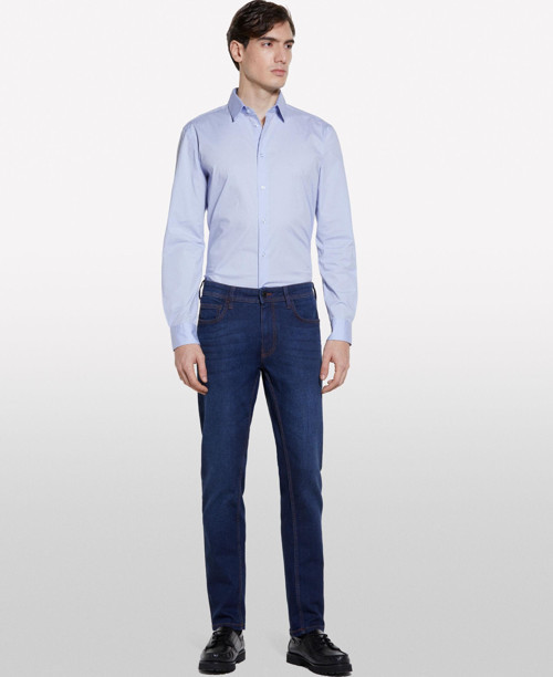 Streç Pamuklu Taş Yıkama Orta Bel Slim Fit Denim Pantolon Erkek Buz mavisi Denim Pantolon - 325P4TAYSE02J