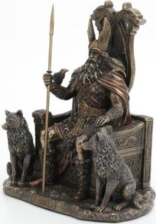Tahtta Oturan Odin Kurtlarla Birlikte - Viking Dekor Heykeli Heykel Serisi 17