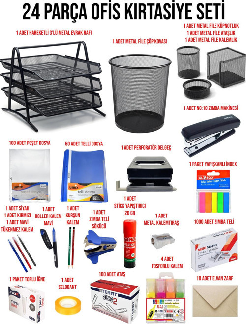 24 Parça Ofis Seti Ofis Kırtasiye Seti Ofis Masaüstü Set
