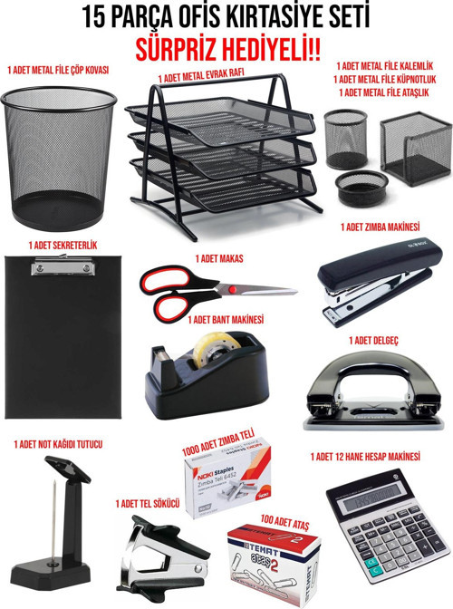 15 Parça Ofis Seti Ofis Kırtasiye Seti Ofis Masaüstü Set