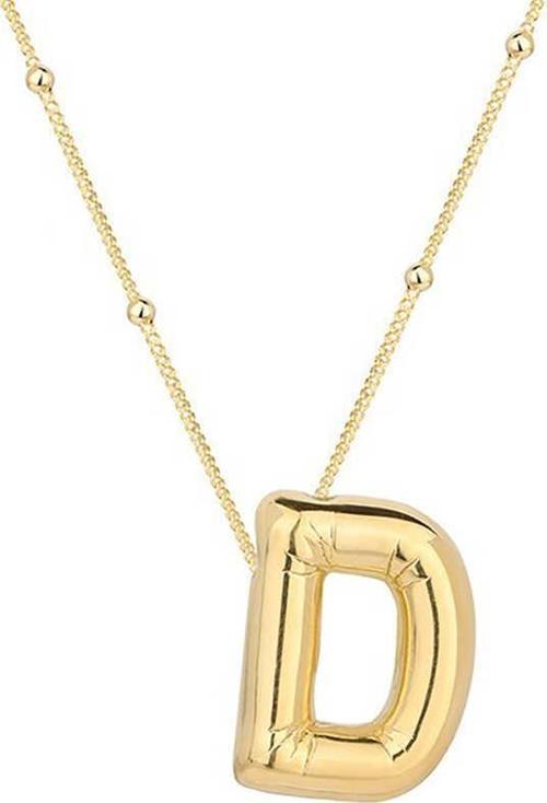 925 Ayar Gümüş Gold Balon D Harfi Kadın Kolye