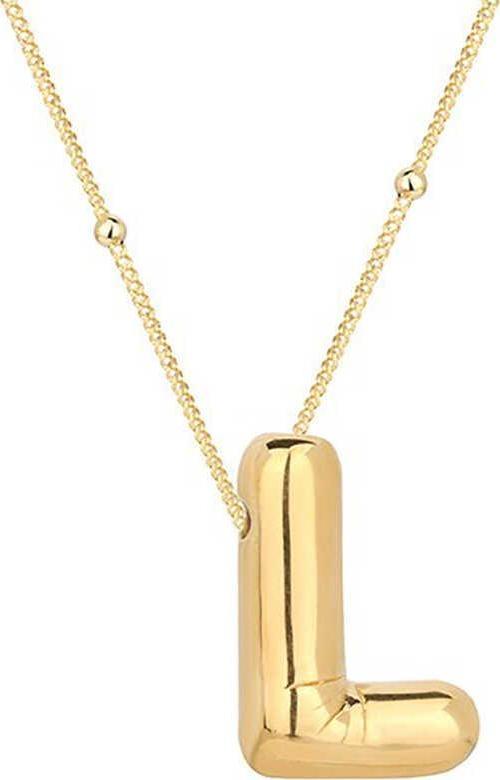 925 Ayar Gümüş Gold Balon L Harfi Kadın Kolye