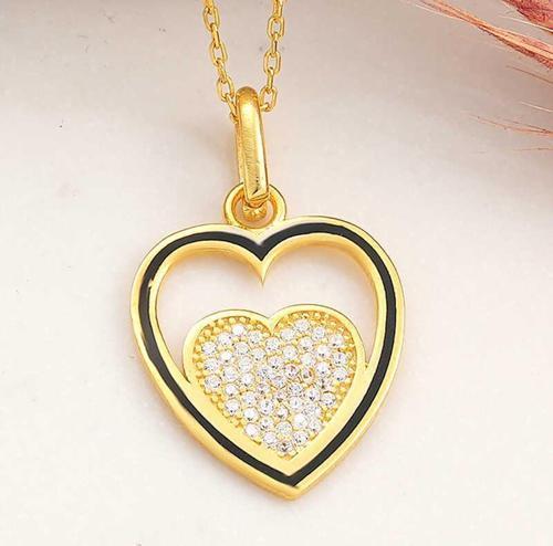 925 Ayar Gümüş Gold Kalp Kadın Kolye