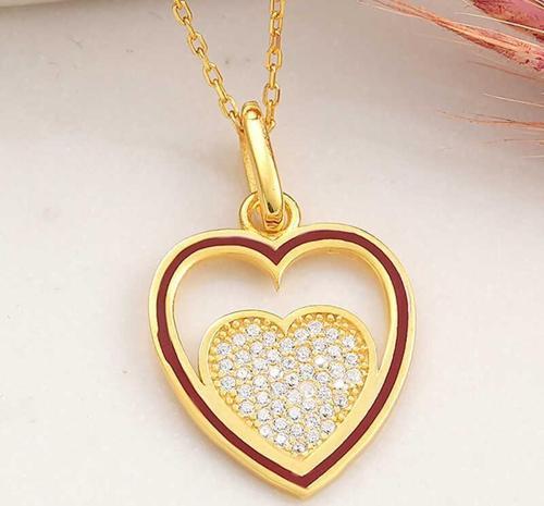 925 Ayar Gümüş Gold Kalp Kadın Kolye
