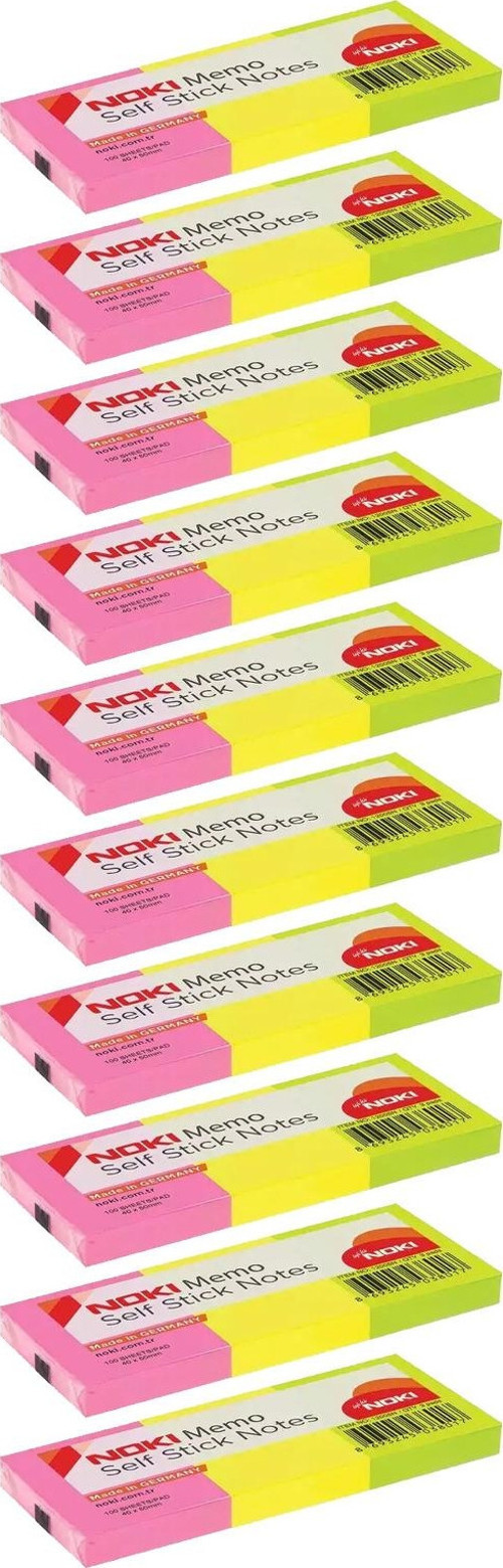 Noki Memo 40x50 Karışık Neon Karışık Renk 3'lü Yapışkanlı Not Kağıdı 10 Adet