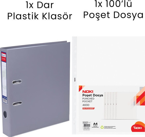 1 Adet Tigra Dar Klasör 1 Adet Noki 100'lü Poşet Dosya Ofis Seti