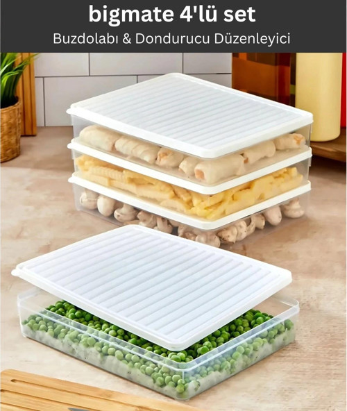 4'lü Şeffaf Saklama Kabı Beyaz 4x2,5 Lt BGMT2525 Mikrodalga Buzdolabı ve Dondurucu Uyumlu Dü