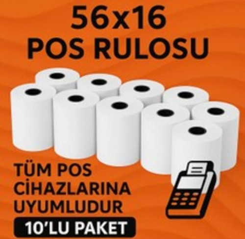 56 mm x 16 m Termal Pos Kağıdı - Pos Rulosu - Yazarkasa Pos Kağıdı 10 Adet