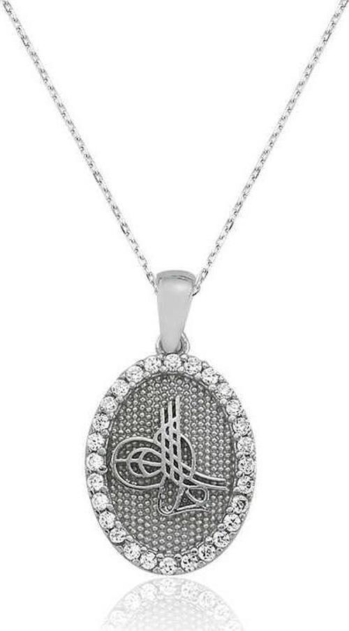 925 Ayar Gümüş Tuğra Oval Bayan Kolye