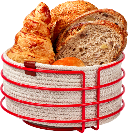Yılbaşı Kırmızı Yuvarlak Ekmek Sepeti Şık,Ekmeklik Hasır Örmeli Makrome-Çok Amaçlı Metal Paslanmaz