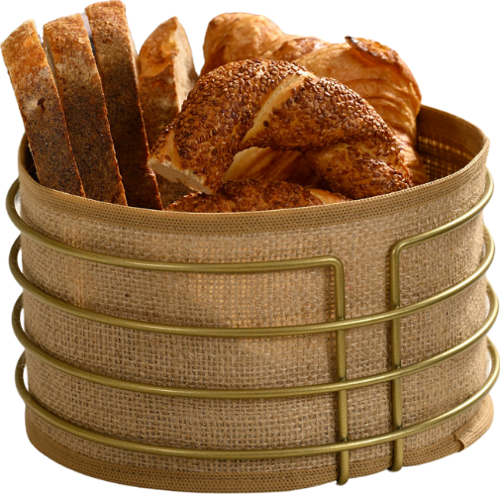 Gold Yuvarlak Ekmek Sepeti Jüt Kumaş Bezi, Renkli Sunum Sepet Ekmeklik - Çok Amaçlı Metal Paslanmaz